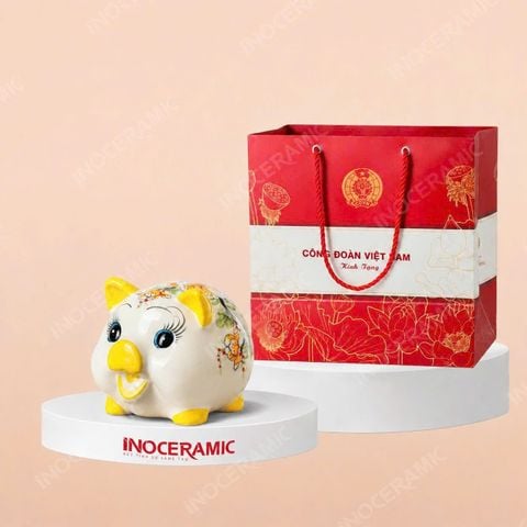 Heo đất Bát Tràng hoa văn cổ điển in logo