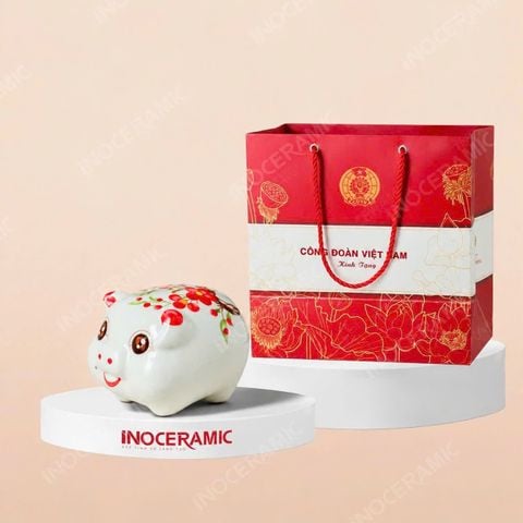 Heo đất mini hoa đỏ tí hon in logo