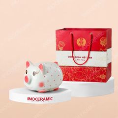 Heo đất trắng chấm bi nhiều màu in logo