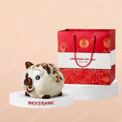 Heo đất Bát Tràng hoa văn cổ điển in logo