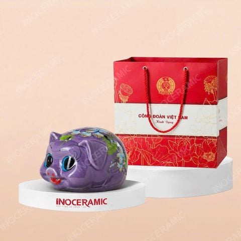 Heo đất tím hoa văn nghệ thuật in logo