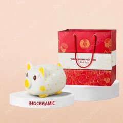 Heo đất trắng chấm bi nhiều màu in logo