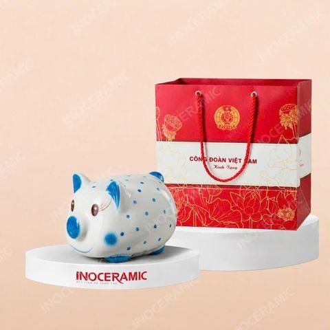 Heo đất trắng chấm bi nhiều màu in logo