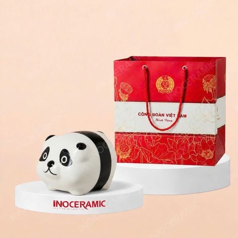 Heo đất mini hình gấu trúc trắng đen in logo