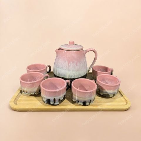 Bộ bình nước men hỏa biến hồng gốm sứ Bát Tràng
