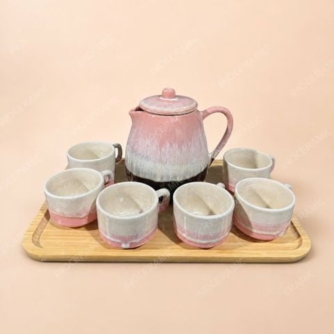 Bộ bình nước men hỏa biến hồng phấn gốm sứ Bát Tràng