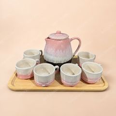 Bộ bình nước men hỏa biến hồng phấn gốm sứ Bát Tràng
