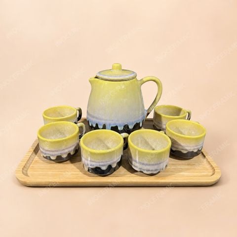 Bộ bình nước men hỏa biến vàng gốm sứ Bát Tràng