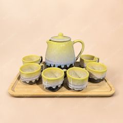 Bộ bình nước men hỏa biến vàng gốm sứ Bát Tràng