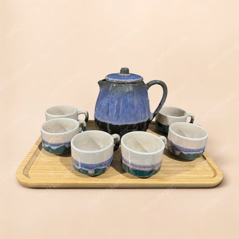 Bộ bình nước men hỏa biến xanh dương gốm sứ Bát Tràng