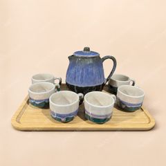 Bộ bình nước men hỏa biến xanh dương gốm sứ Bát Tràng