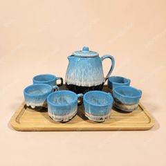 Bộ bình nước men hỏa biến xanh ngọc bích gốm sứ Bát Tràng