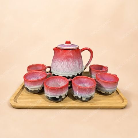 Bộ bình nước men hỏa biến đỏ lava gốm sứ Bát Tràng