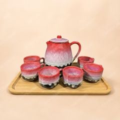 Bộ bình nước men hỏa biến đỏ lava gốm sứ Bát Tràng