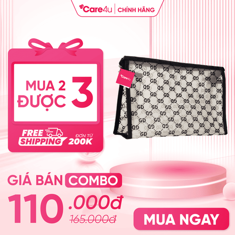 Combo 3 Túi đựng mỹ phẩm cao cấp họa tiết sang trọng Care4u 21.5x8.5x14.5 cm