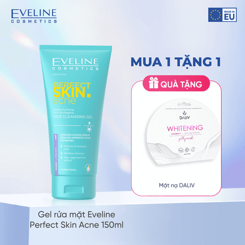 [Tặng mặt nạ Daliv] Gel rửa mặt Eveline Perfect Skin Acne sạch sâu, kháng khuẩn và ngừa mụn 150ML