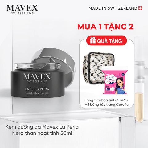 [Tặng 1 bông + 1 túi Care4u] Kem dưỡng da Mavex La Perla Nera than hoạt tính làm sạch sâu, săn chắc da 50ML