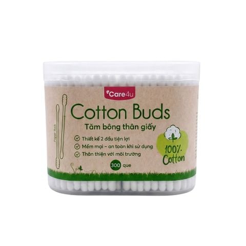 Tăm bông thân giấy Care4u 300 que