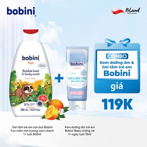 Gel tắm trẻ em tạo bọt Bobini Fun mềm mịn hương cam chanh 1+ tuổi 500ML