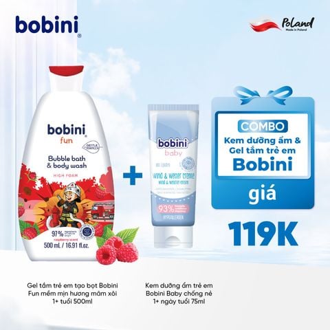Gel tắm trẻ em tạo bọt Bobini Fun mềm mịn hương mâm xôi 1+ tuổi 500ML
