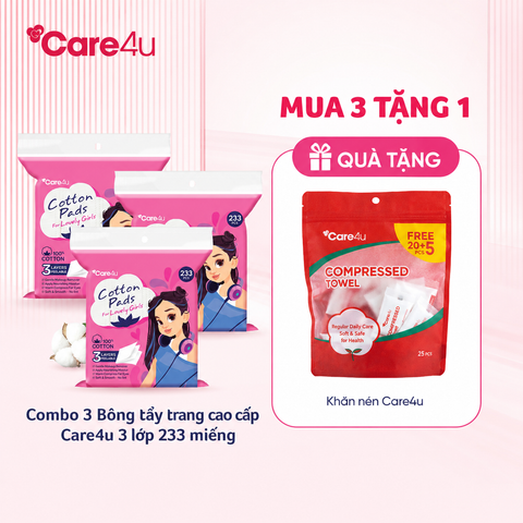 Combo 3 Bông tẩy trang cao cấp Care4u 3 lớp 233 miếng_CARE4165H