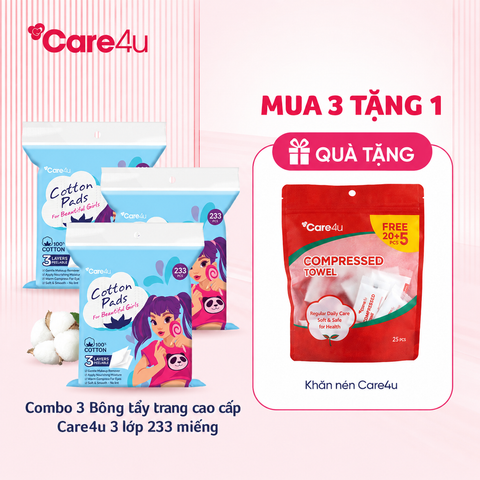 Combo 3 Bông tẩy trang cao cấp Care4u 3 lớp 233 miếng_CARE4165X
