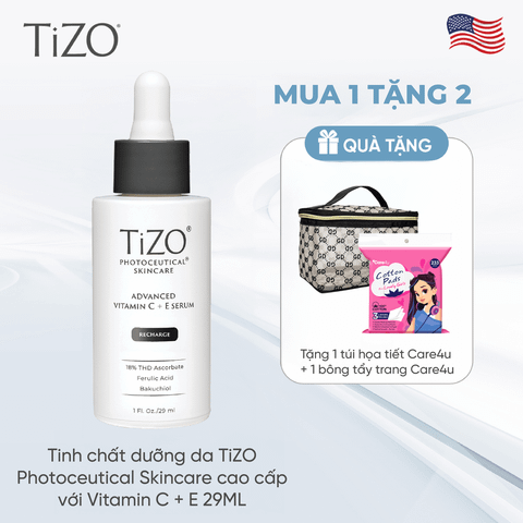 [Tặng 1 bông + 1 túi Care4u] Tinh chất dưỡng da TiZO Photoceutical Skincare cao cấp với Vitamin C + E dưỡng da trắng sáng và giảm thâm nám 29ML
