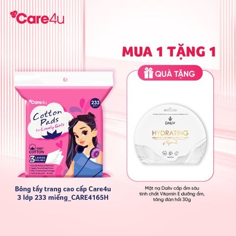 Bông tẩy trang cao cấp Care4u 3 lớp 233 miếng_CARE4165H