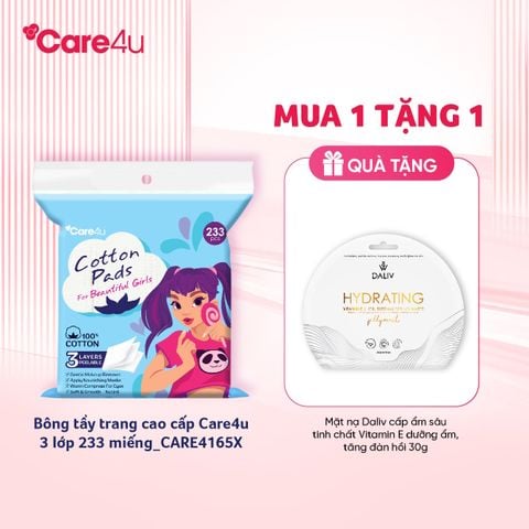 Bông tẩy trang cao cấp Care4u 3 lớp 233 miếng_CARE4165X