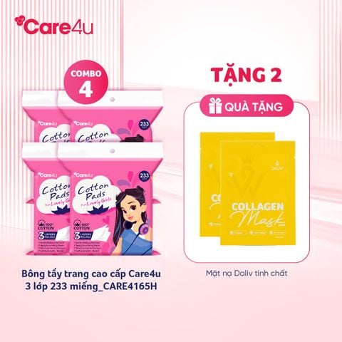 Bông tẩy trang cao cấp Care4u 3 lớp 233 miếng_CARE4165H