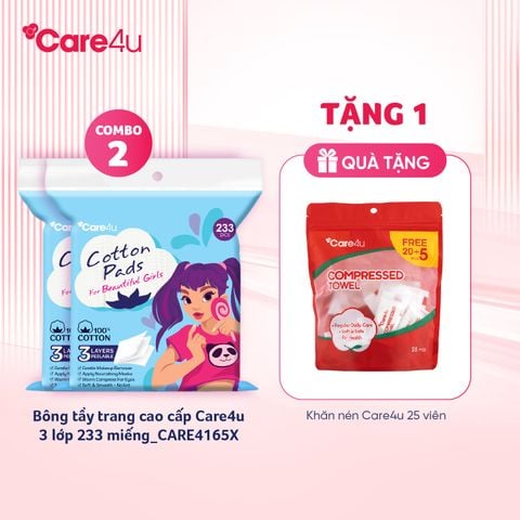 Bông tẩy trang cao cấp Care4u 3 lớp 233 miếng_CARE4165X