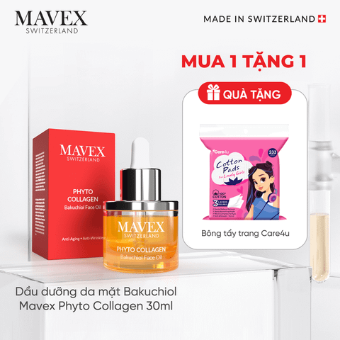 [Tặng BTT Care4u] Dầu dưỡng da mặt Bakuchiol Mavex Phyto Collagen giảm dấu hiệu lão hoá và nếp nhăn 30ML