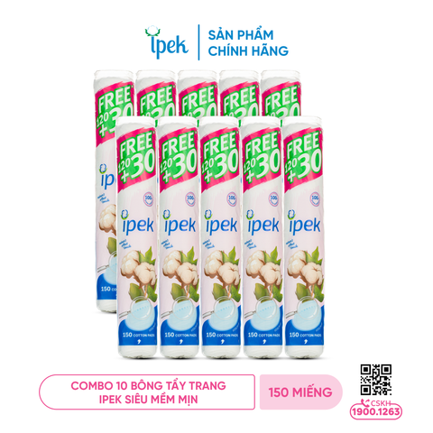 Combo 10 Bông tẩy trang Ipek siêu mềm mịn 150 miếng