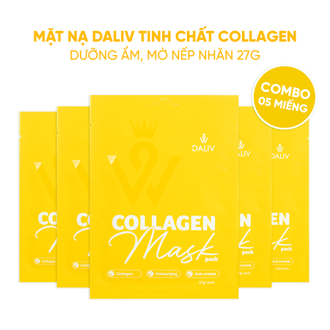 Combo 5 Mặt nạ Daliv tinh chất Collagen dưỡng ẩm, mờ nếp nhăn 27g