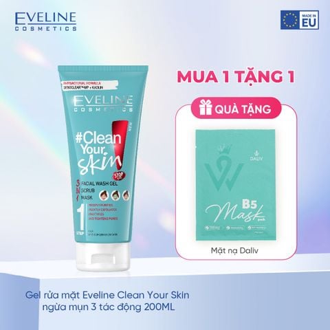 Gel rửa mặt Eveline Clean Your Skin ngừa mụn 3 tác động 200ML