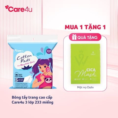 Bông tẩy trang cao cấp Care4u 3 lớp 233 miếng_CARE4165X