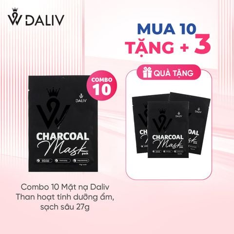 Combo 10 Mặt nạ Daliv Than hoạt tính dưỡng ẩm, sạch sâu 27g