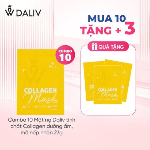 Combo 10 Mặt nạ Daliv tinh chất Collagen dưỡng ẩm, mờ nếp nhăn 27g