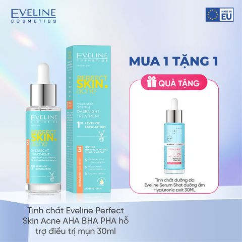 Tinh chất Eveline Perfect Skin Acne AHA BHA PHA hỗ trợ điều trị mụn 30ML