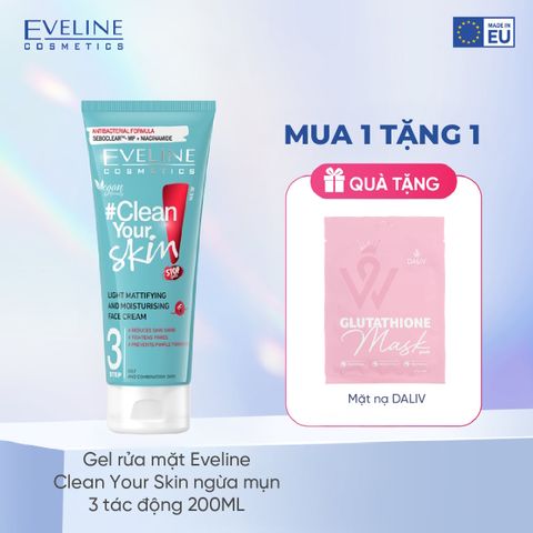 Gel rửa mặt Eveline Clean Your Skin ngừa mụn 3 tác động 200ML