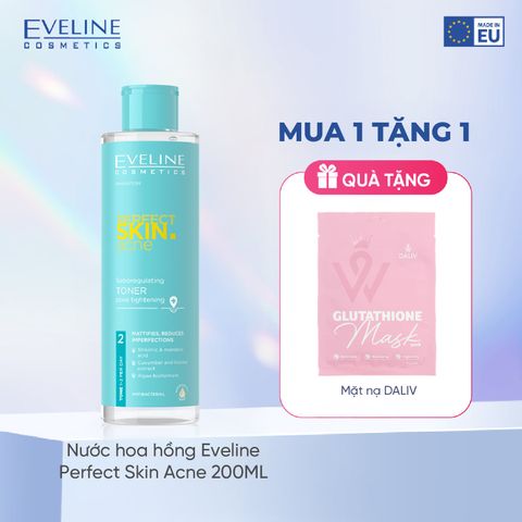 Nước hoa hồng Eveline Perfect Skin Acne điều tiết bã nhờn và se khít lỗ chân lông 200ML