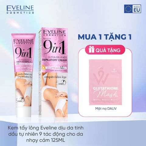 Kem tẩy lông Eveline dịu da tinh dầu tự nhiên 9 tác động cho da nhạy cảm 125ML