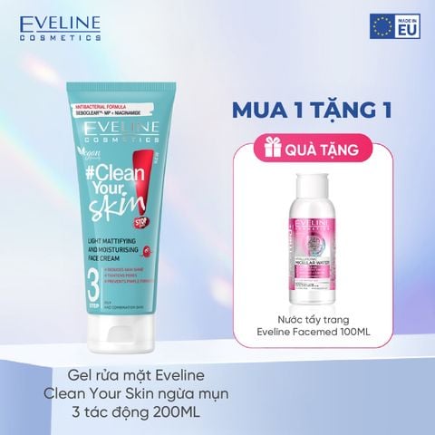 Gel rửa mặt Eveline Clean Your Skin ngừa mụn 3 tác động 200ML