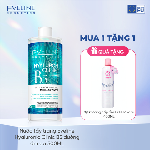 Nước tẩy trang Eveline Hyaluron Clinic B5 dưỡng ẩm da 500ML