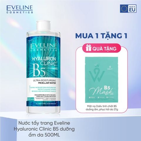 Nước tẩy trang Eveline Hyaluron Clinic B5 dưỡng ẩm da 500ML