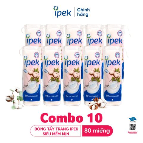 Combo 10 Bông tẩy trang Ipek siêu mềm mịn 80 miếng