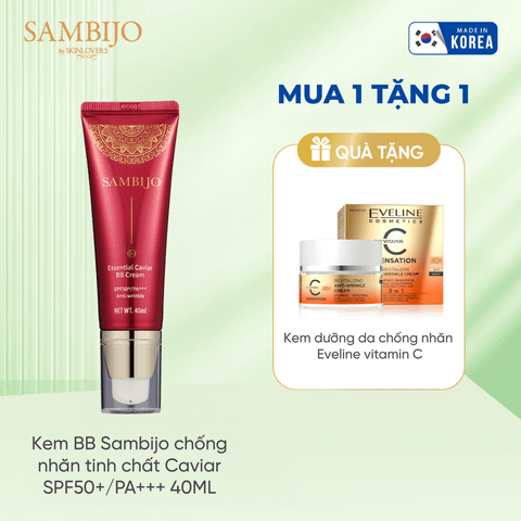 [Tặng kem dưỡng Eveline] Kem BB SAMBIJO siêu mịn, chống nhăn tinh chất Caviar SPF50+/PA+++ 40ML