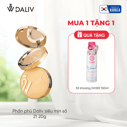 [Tặng xịt khoáng Dr HER] Phấn phủ Daliv siêu mịn số 21 20g