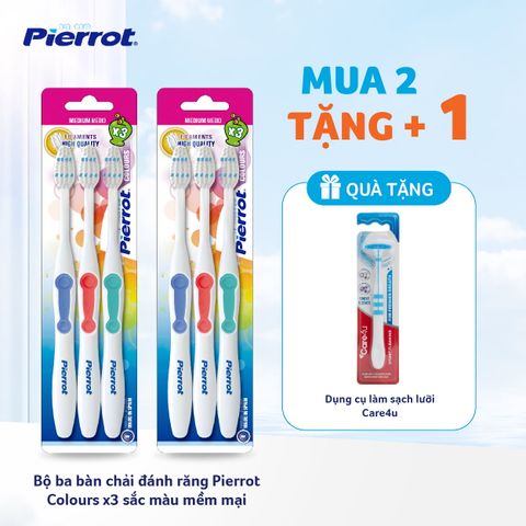 Bộ ba bàn chải đánh răng Pierrot Colours x3 sắc màu mềm mại