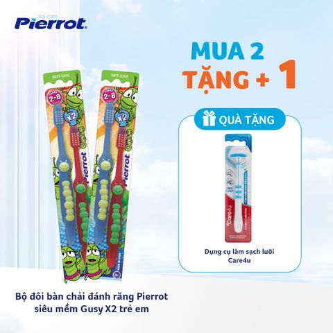 Bộ đôi bàn chải đánh răng trẻ em Pierrot GusyX2 siêu mềm